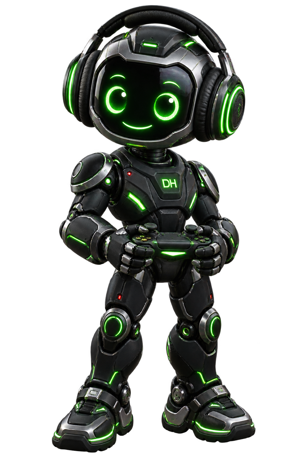 Robot tester DellHenTesters con cuffie gaming e controller